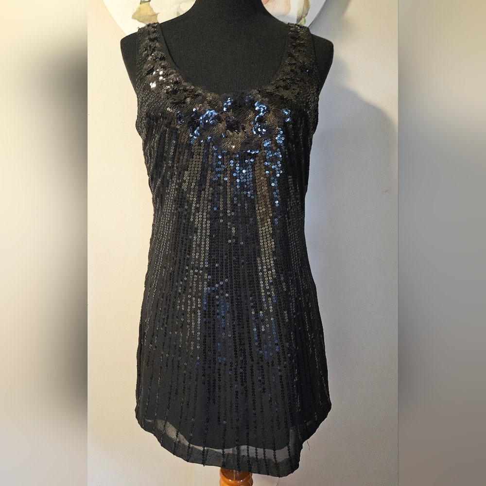White House Black Market Elegant Sequined Black Top Size 4